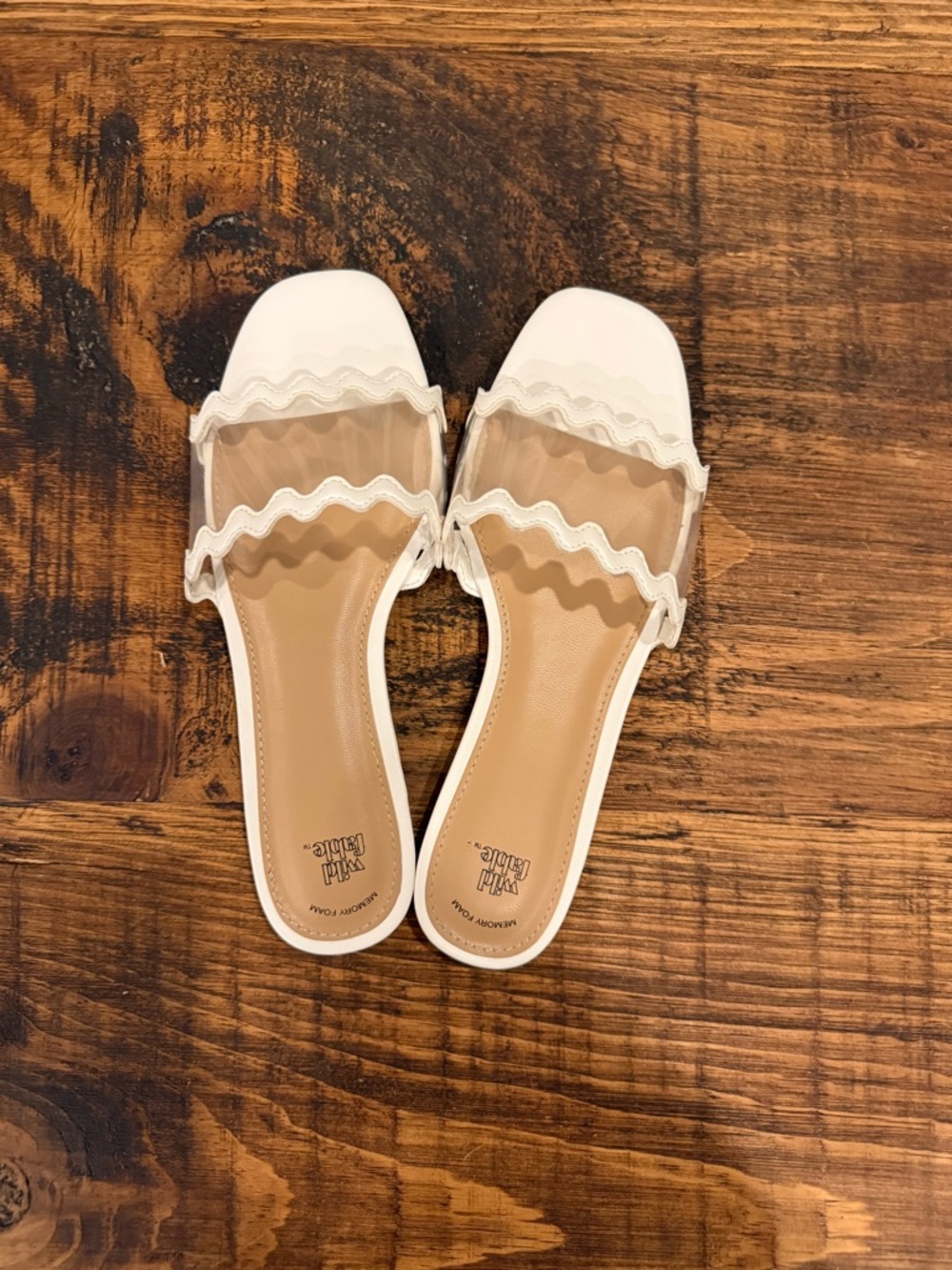 wild fable White Scalloped Clear-Strap Slide Sandals